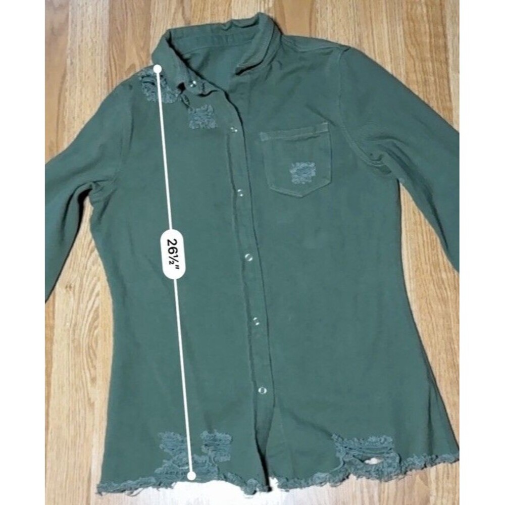 Womens Snap Button Front Shirt Shirt Jacket Size Small Olive Green Destroyed - Picture 6 of 10